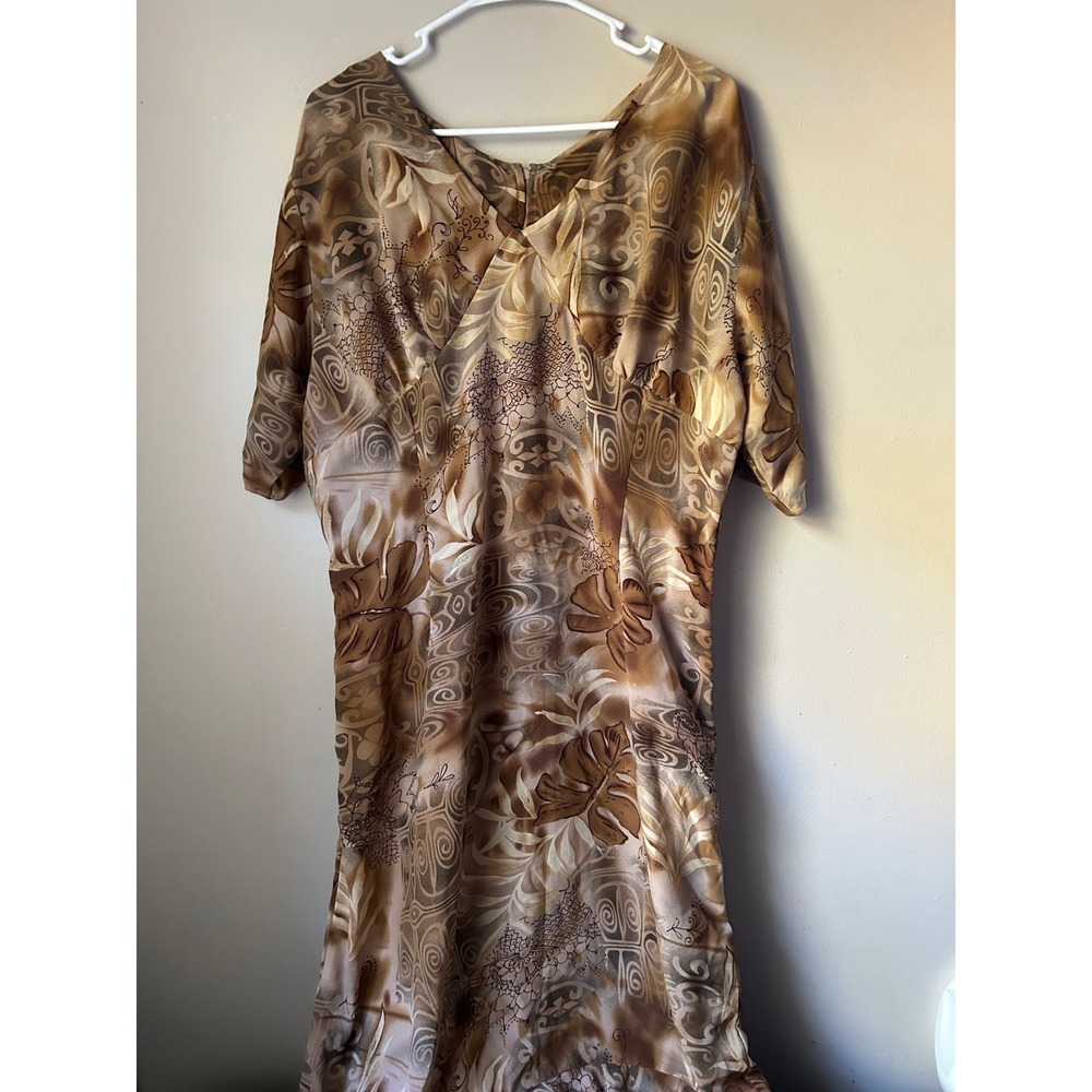 Erica Brooke  Floral Brown Tan Maxi Dress‎ Plus Vintage Indie Sleeze  90s Retro
